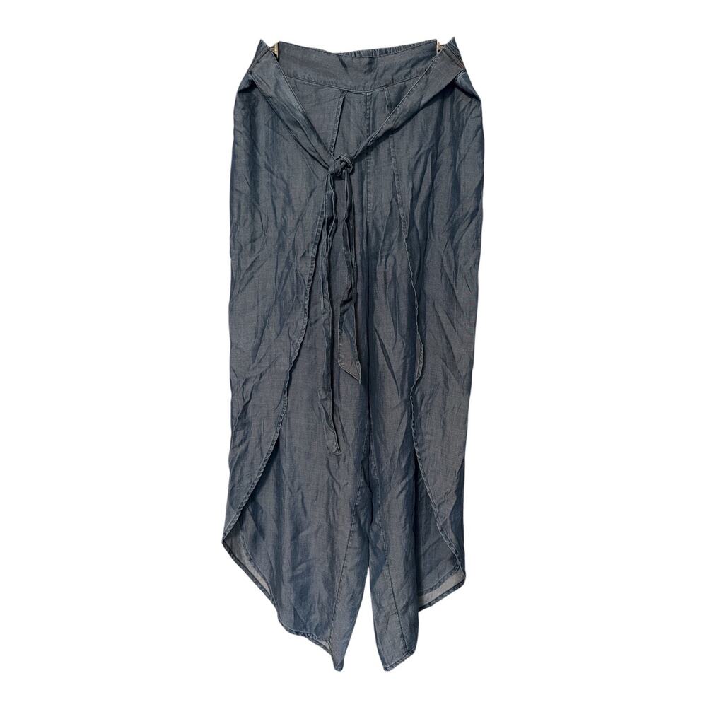 Tommy Bahama Women’s Large Chambray Beach Blue Ankle Wide Leg Belted Pants
